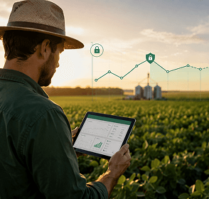 Produtor rural utilizando tablet para gestão de preços