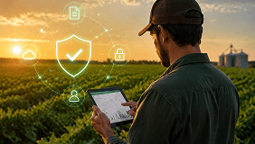 Produtor rural utilizando plataforma digital no campo